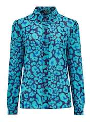 Pour Moi Black & Blue Floral Natalya Chiffon Shirt - Image 4 of 5