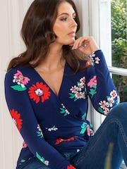 Pour Moi Blue Floral Bryony Slinky Blouse - Image 3 of 5