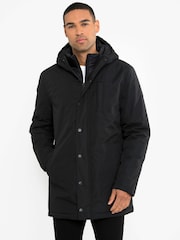 Threadbare Black Hooded Showerproof Mock Layer Raincoat - Image 1 of 4