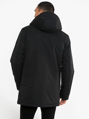 Threadbare Black Hooded Showerproof Mock Layer Raincoat - Image 2 of 4