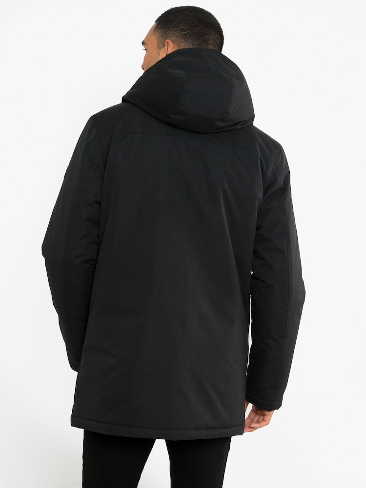 Threadbare Black Hooded Showerproof Mock Layer Raincoat - Image 2 of 4