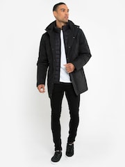 Threadbare Black Hooded Showerproof Mock Layer Raincoat - Image 3 of 4
