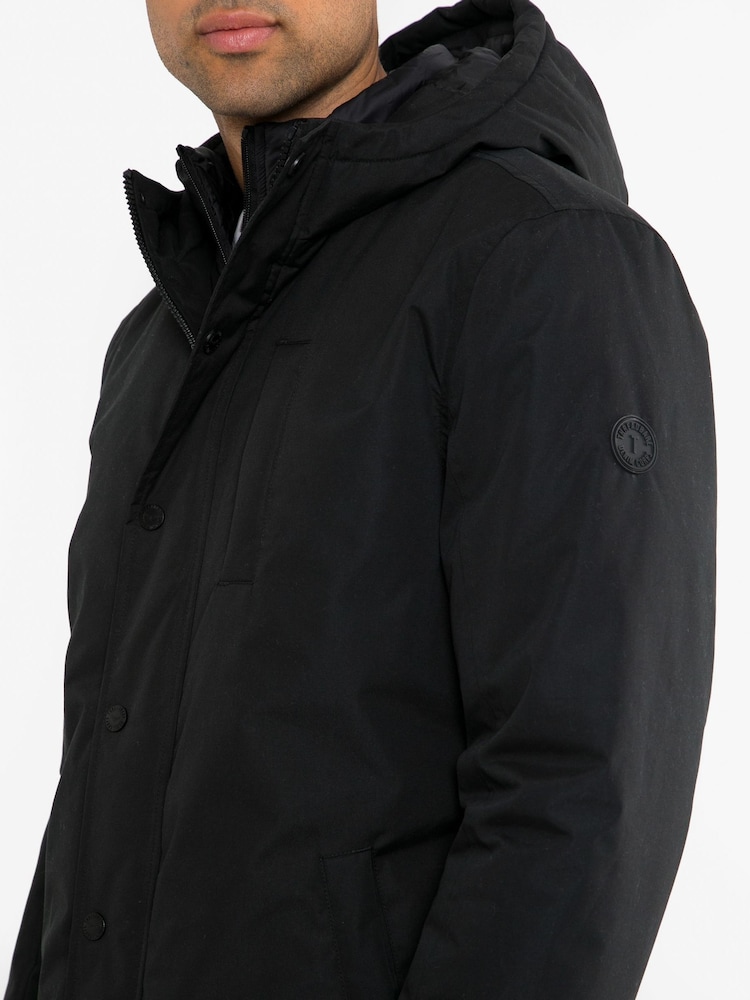 Threadbare Black Hooded Showerproof Mock Layer Raincoat - Image 4 of 4