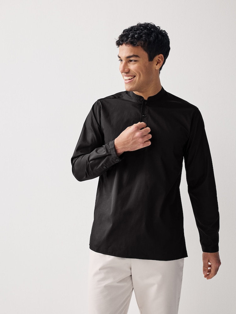 Black Regular Fit Short Cotton Kurta - Image 1 of 6