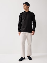 Black Regular Fit Short Cotton Kurta - Image 2 of 6