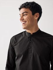 Black Regular Fit Short Cotton Kurta - Image 4 of 6