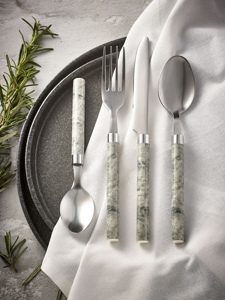 16 Piece Grey Marble Effect Cutlery Set - Image 1 of 2