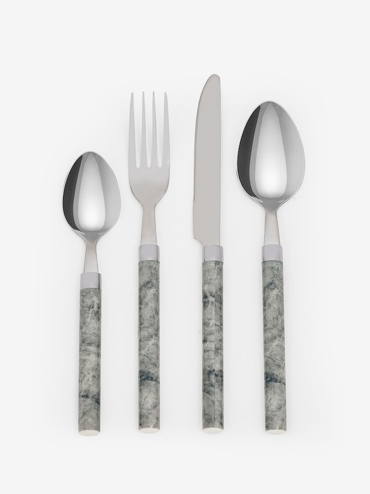 16 Piece Grey Marble Effect Cutlery Set - Image 2 of 2
