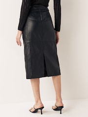 Urban Code Black Leather Front Split Midi Skirt With Removable Belt - Image 3 of 7