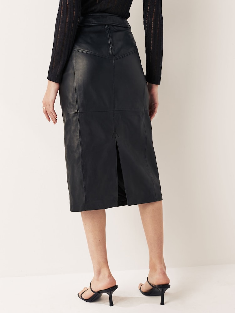 Urban Code Black Leather Front Split Midi Skirt With Removable Belt - Image 3 of 7