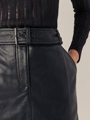 Urban Code Black Leather Front Split Midi Skirt With Removable Belt - Image 4 of 7
