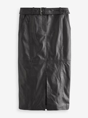 Urban Code Black Leather Front Split Midi Skirt With Removable Belt - Image 5 of 7