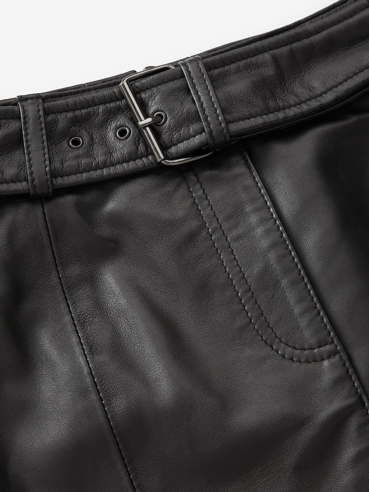 Urban Code Black Leather Front Split Midi Skirt With Removable Belt - Image 7 of 7