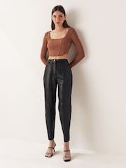 Urban Code Black High Waisted Straight Leg Leather Trousers - Image 2 of 5