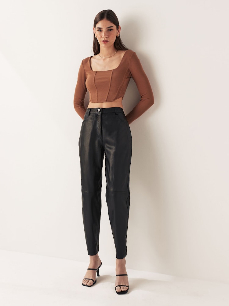 Urban Code Black High Waisted Straight Leg Leather Trousers - Image 2 of 5