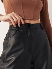 Urban Code Black High Waisted Straight Leg Leather Trousers - Image 4 of 5