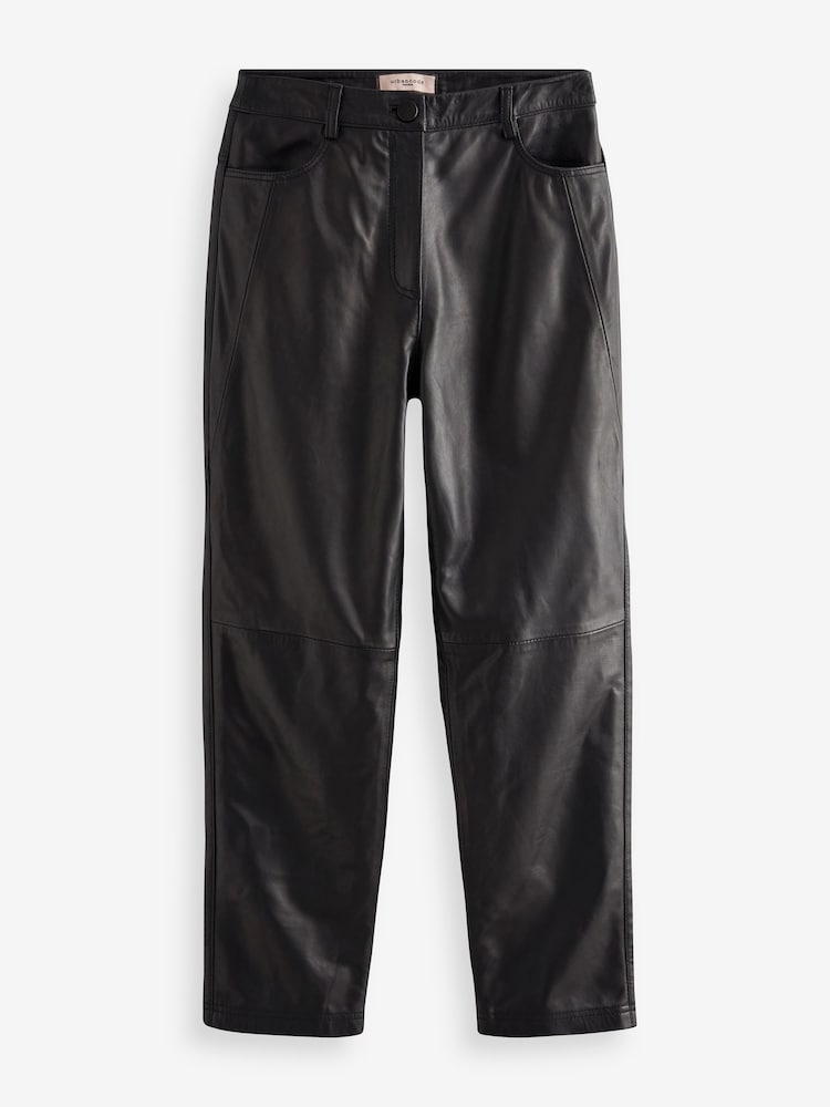 Urban Code Black High Waisted Straight Leg Leather Trousers - Image 5 of 5