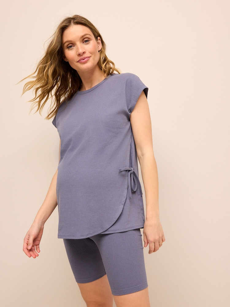 Blue Maternity Tie-Side Nursing Top - Image 1 of 8