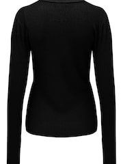 Schwarz - Pour Moi Eva Gerippter Strickpullover mit V-Ausschnitt - Bild 5 von 5