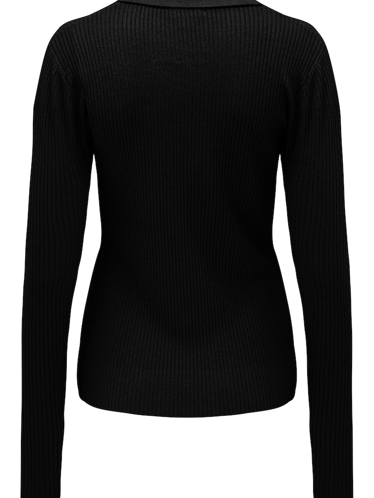 Schwarz - Pour Moi Eva Gerippter Strickpullover mit V-Ausschnitt - Bild 5 von 5