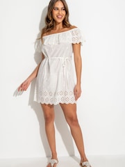 Pour Moi White 100% Cotton Broderie Dress - Image 1 of 4