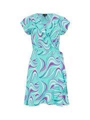 Pour Moi Blue Abstract Print LENZING™ ECOVERO™ Viscose Frill Wrap Beach Dress - Image 4 of 5