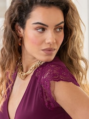 Pour Moi Purple Julie Fuller Bust Slinky Jersey Lace Trim Wrap Top - Image 2 of 4