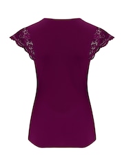 Pour Moi Purple Julie Fuller Bust Slinky Jersey Lace Trim Wrap Top - Image 4 of 4