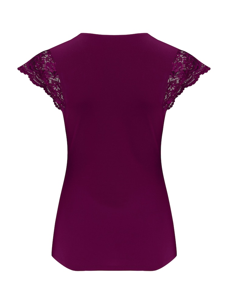 Pour Moi Purple Julie Fuller Bust Slinky Jersey Lace Trim Wrap Top - Image 4 of 4