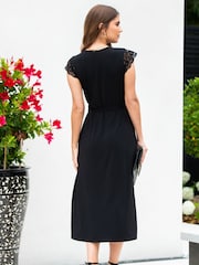 Pour Moi Black Julie Slinky Jersey Lace Trim Midi Dress - Image 2 of 5