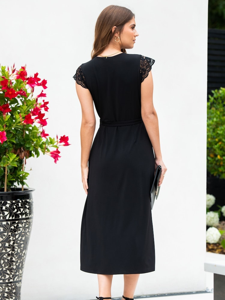 Pour Moi Black Julie Slinky Jersey Lace Trim Midi Dress - Image 2 of 5