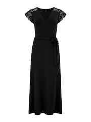 Pour Moi Black Julie Slinky Jersey Lace Trim Midi Dress - Image 4 of 5