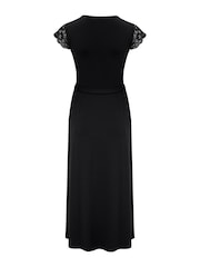 Pour Moi Black Julie Slinky Jersey Lace Trim Midi Dress - Image 5 of 5