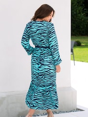 Pour Moi Blue Amara Wrap Front Dress - Image 2 of 5