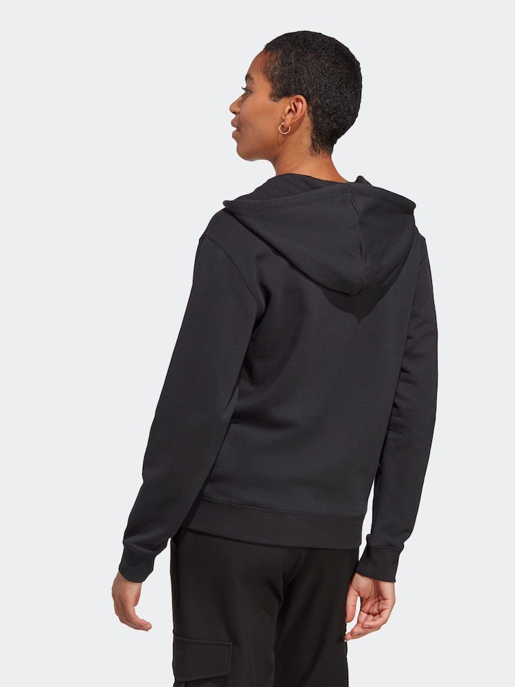 adidas Dark Black Sportswear Essentials Linear Full-Zip French Terry 100% Cotton Hoodie - Image 2 of 7 adidas Dark Black Sportswear Essentials Linear Full-Zip French Terry 100% Cotton Hoodie - Image 2 of 7