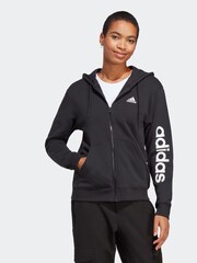 adidas Dark Black Sportswear Essentials Linear Full-Zip French Terry 100% Cotton Hoodie - Image 3 of 7