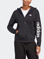 adidas Dark Black Sportswear Essentials Linear Full-Zip French Terry 100% Cotton Hoodie - Image 4 of 7