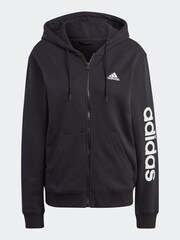 adidas Dark Black Sportswear Essentials Linear Full-Zip French Terry 100% Cotton Hoodie - Image 6 of 7