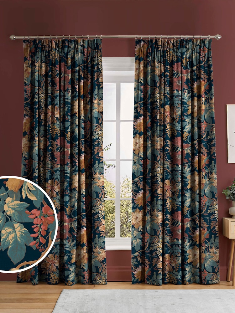 Graham & Brown Dusk Blue Florenzia Made to Measure 100% Cotton Curtains - Image 1 of 8