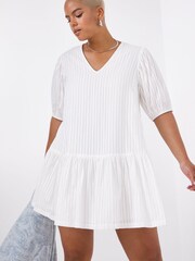 Simply Be White V-Neck Dropped Waist 100% Cotton Dress - Image 1 of 4