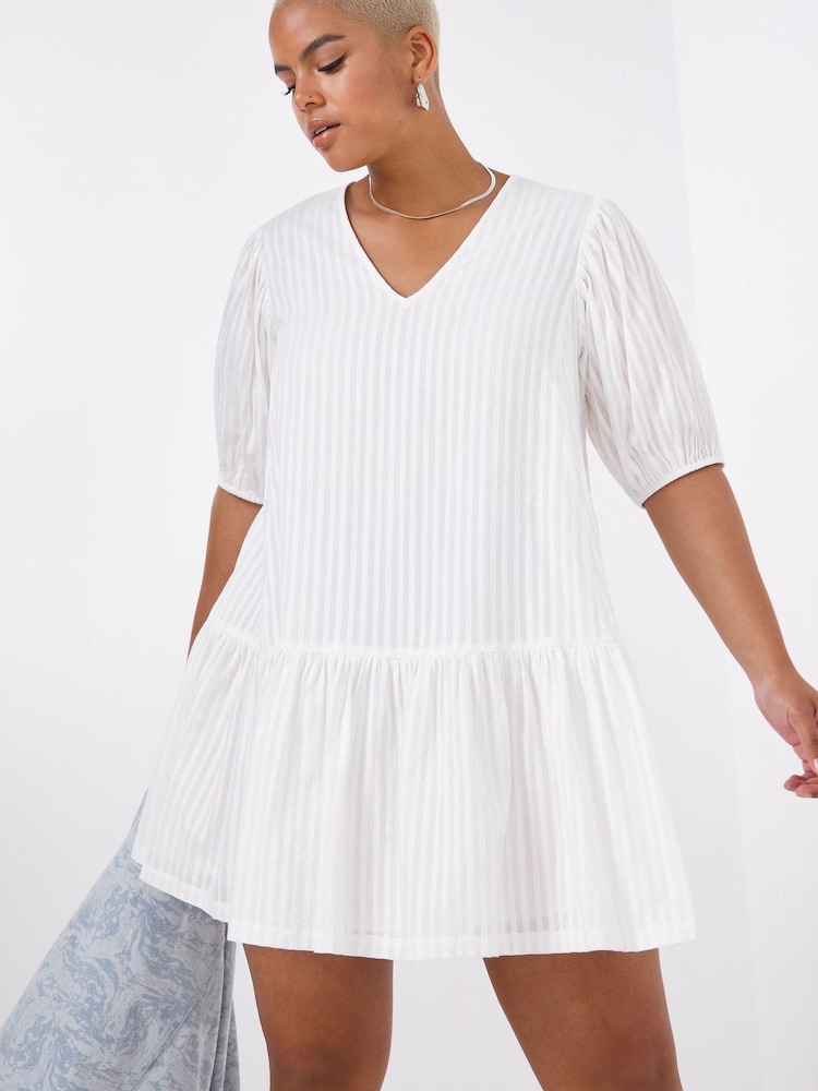 Simply Be White V-Neck Dropped Waist 100% Cotton Dress - Image 1 of 4
