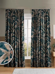 Graham & Brown Teal Blue Borneo Made to Measure 100% Cotton Curtains - Image 1 of 8