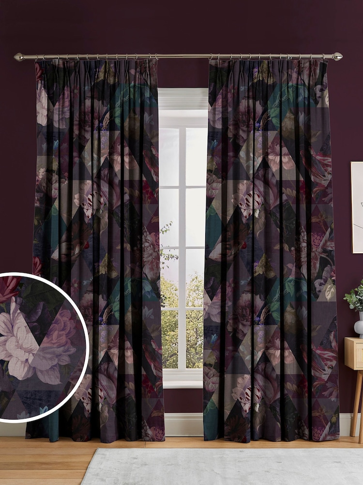 Graham & Brown Amethyst Purple Timepiece Made to Measure 100% Cotton Curtains - Image 1 of 8