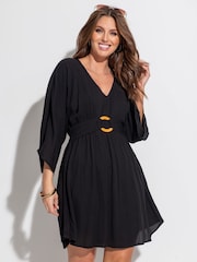 Pour Moi Black LENZING™ ECOVERO™ Viscose Crinkle O Ring Beach Cover-Up - Image 2 of 4
