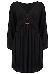 Pour Moi Black LENZING™ ECOVERO™ Viscose Crinkle O Ring Beach Cover-Up - Image 3 of 4