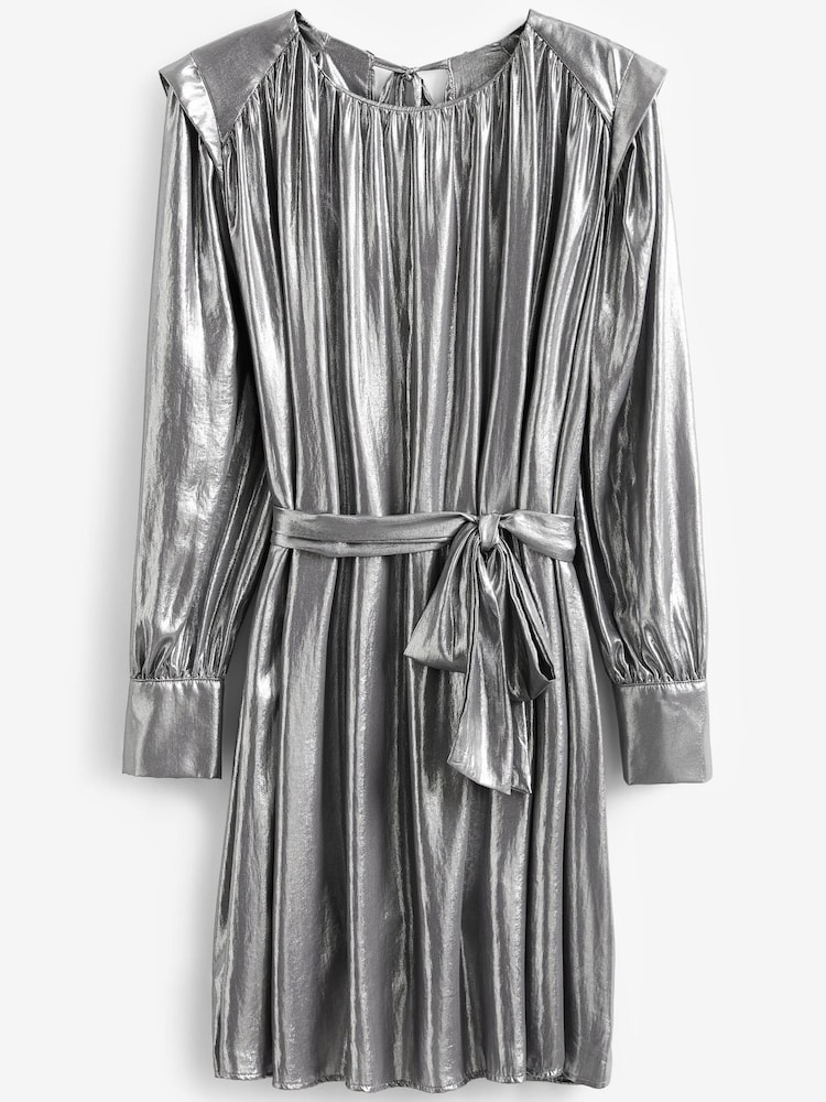 Silver Satin Mini Dress - Image 5 of 5