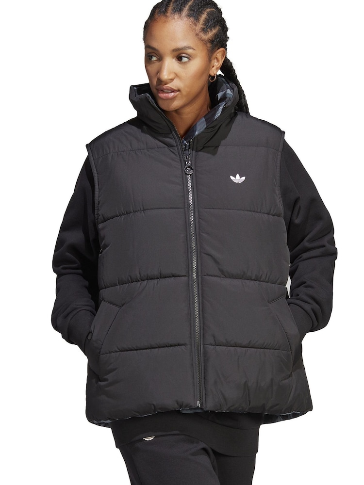 adidas Originals Abstract Animal Print Reversible Black Vest - Image 1 of 8