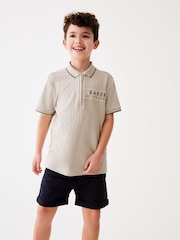 Baker by Ted Baker Quarter Zip 100% Cotton Textured Polo Shirt - Image 1 of 9