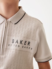 Baker by Ted Baker Quarter Zip 100% Cotton Textured Polo Shirt - Image 4 of 9