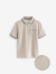 Baker by Ted Baker Quarter Zip 100% Cotton Textured Polo Shirt - Image 5 of 9